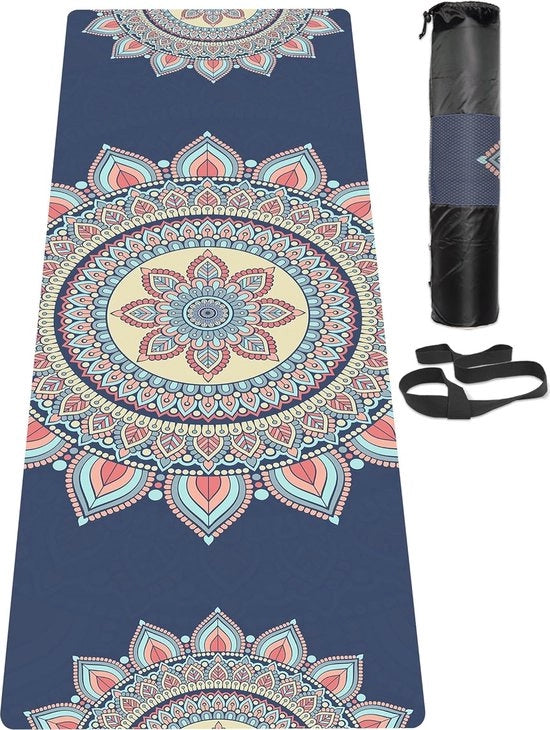 Mat di yoga, antiscivolo, panno di allenamento e training eco amichevole con cinturino, grande panno di allenamento e training per yoga, pilates e fitness (183 cm x 61 cm x 6 mm)