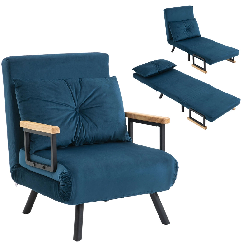 Divano letto 1 posto ¨C zephmum ¨C blu, velluto, legno
