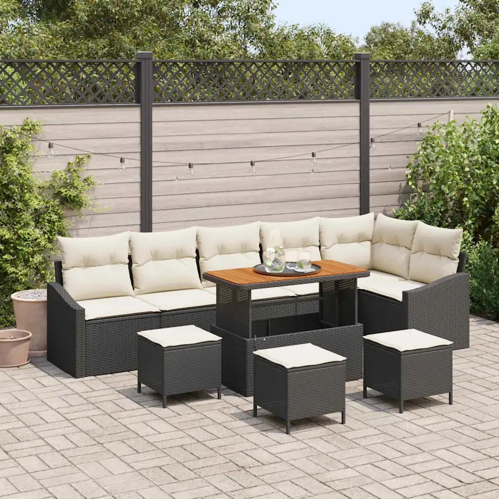Set Divano da Giardino con cuscino 10 pcs Nero polyrattan