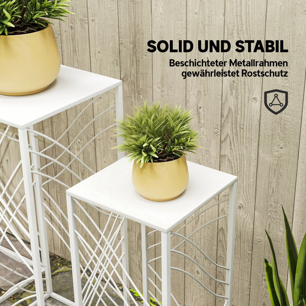 Set 3 Ripiani Piante ¨C Minimal ¨C Stapelbar in Metallo Bianco 50x60x70 cm
