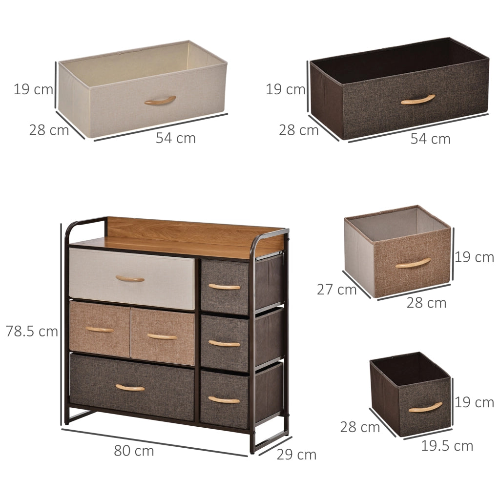 Cassettiera 7 Cassetti ¨C Xylo ¨C Tessuto e MDF, Multicolore 80x29x78.5cm