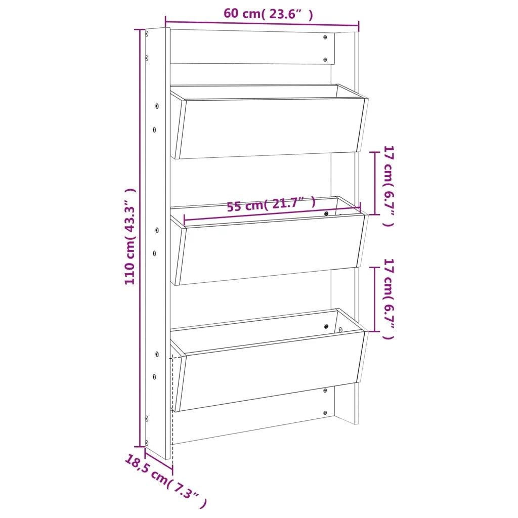 Fioriera da parete in legno massello di abete di Douglas 60 x 18,5 x 110 cm design verticale ergonomico giardino moderno 02_0048494