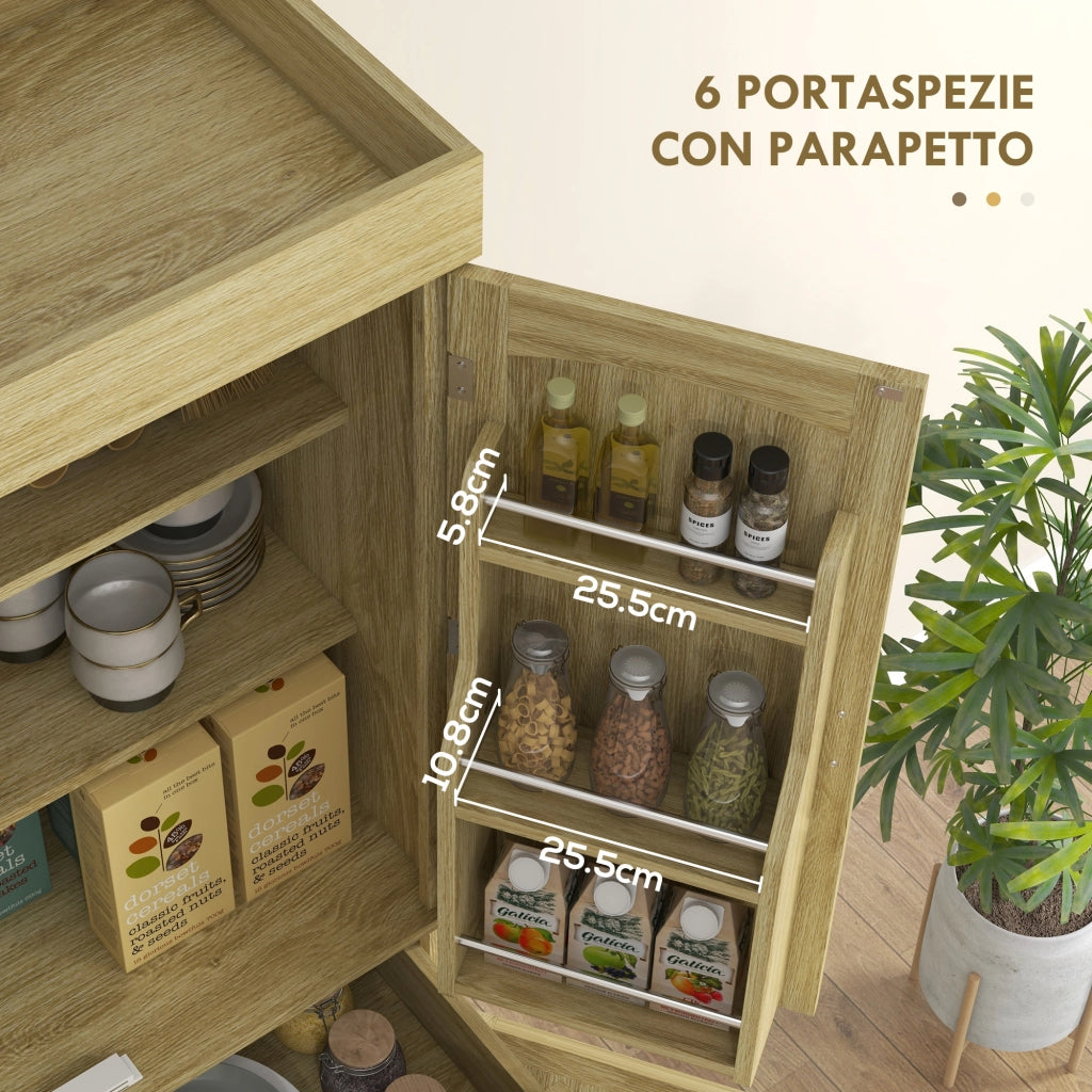 Credenza Cucina Boho 2 Ante Cassetto Portaspezie ¨C Xylo ¨C Legno Rattan Rovere 76x40x183cm