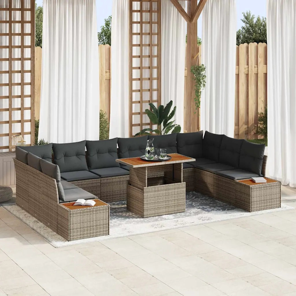 Set da Pranzo per Giardino con cuscino 11 pcs Grigio e Marrone 3350106
