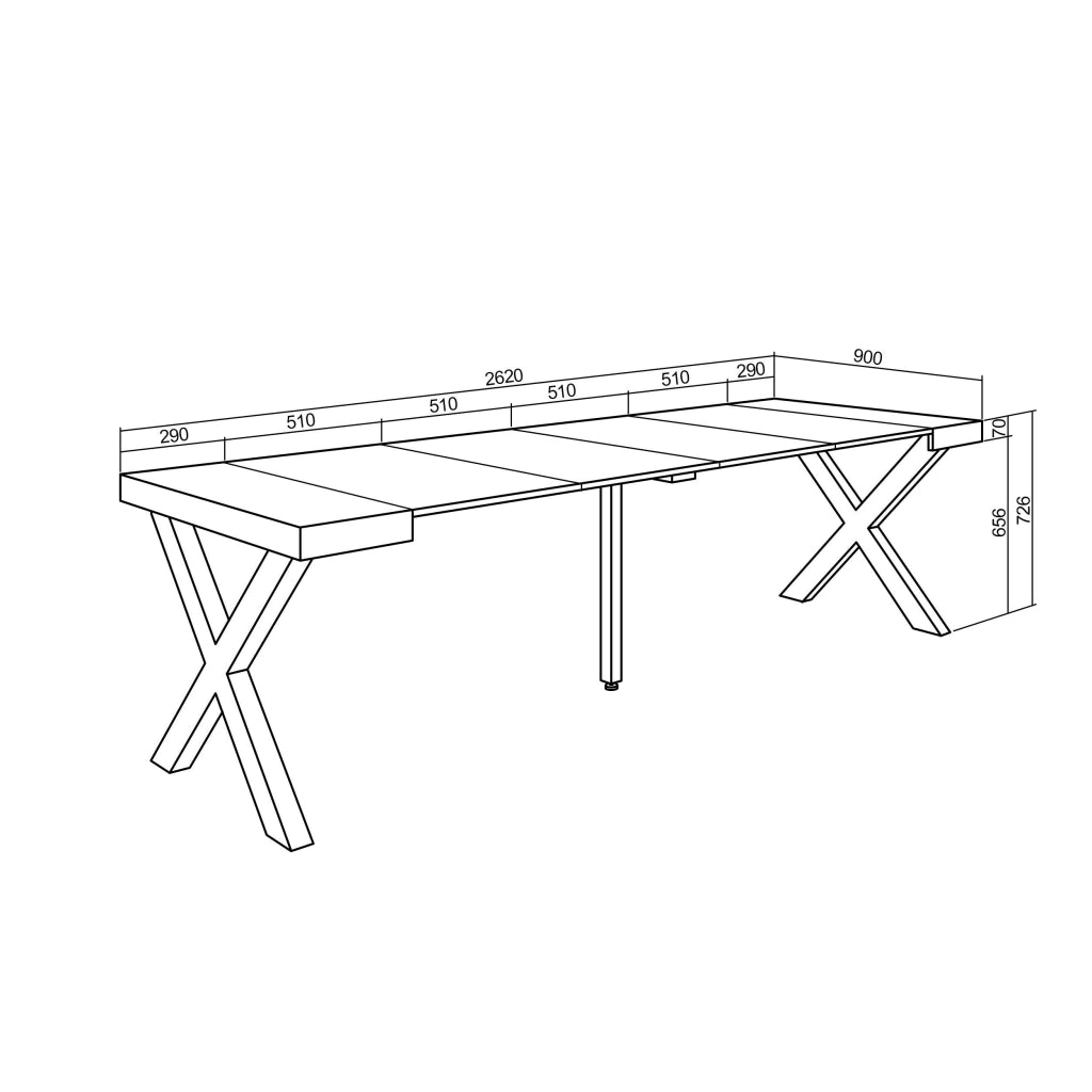 Consolle allungabile, 58 fino 262x90x73cm, Per 12 persone, Gambe in legno, grigio cemento RF2817