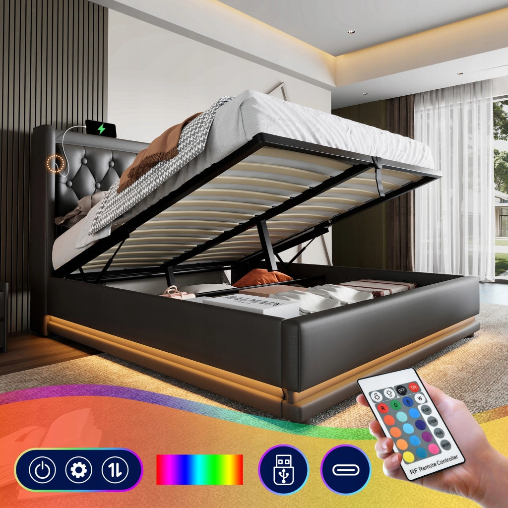 Letto imbottito idraulico - Xylo - 140x200 - Nero