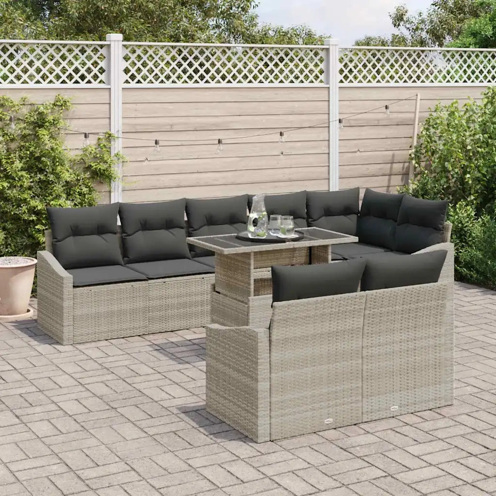 Set Divano da Giardino 9 pcs Grigio chiaro polyrattan 3349028