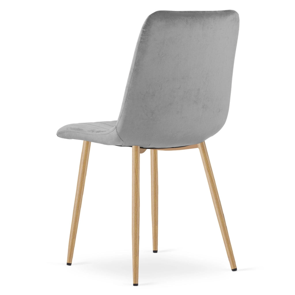 Sedia da pranzo Lava in velluto grigio chiaro e gambe effetto legno
