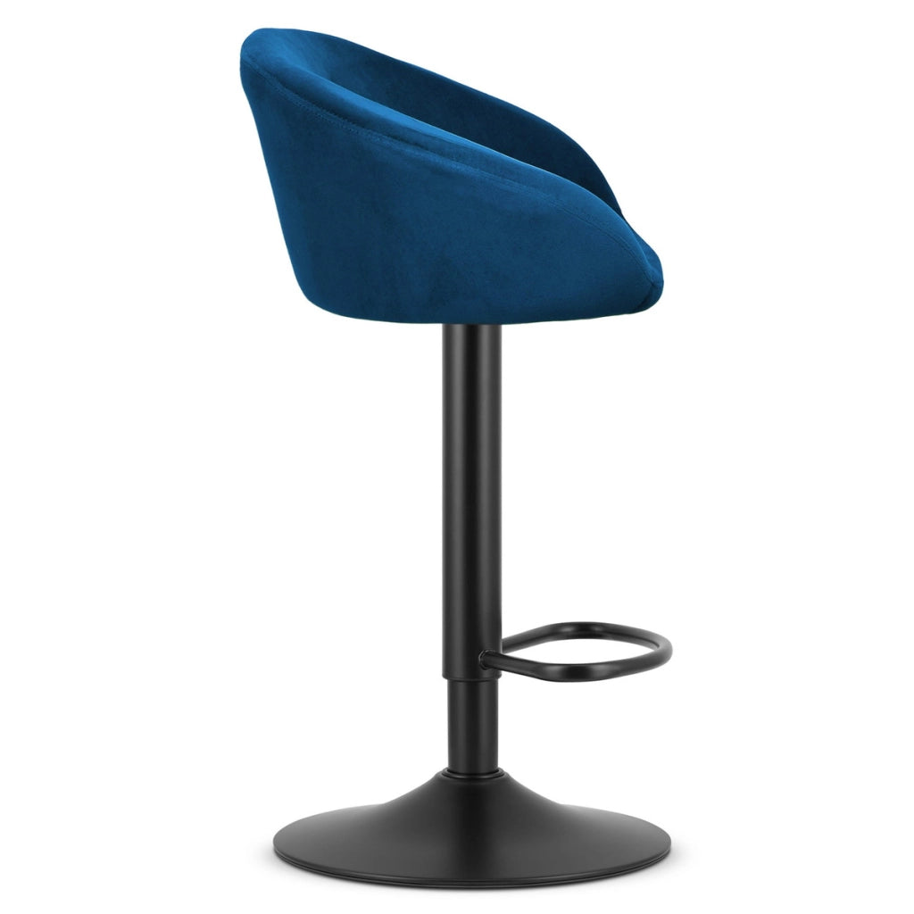 Sgabello da bar East in velluto blu notte con base nera
