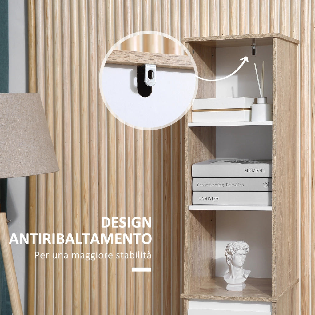 Mobile Bagno Salvaspazio Colonna ¨C Xylo ¨C Legno Bianco con Ripiani Cassetto Armadietto 32.6x30x171.2cm