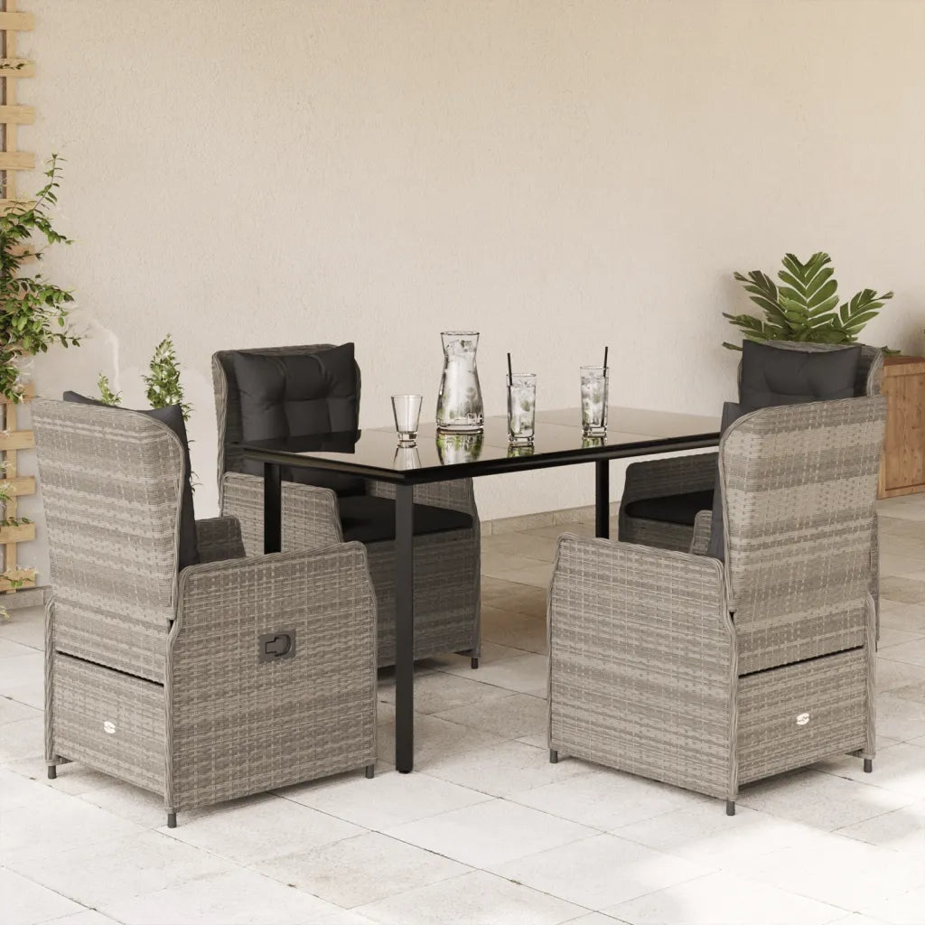 Set Pranzo da Giardino 5pz con Cuscini Grigio Chiaro Polyrattan 3262905