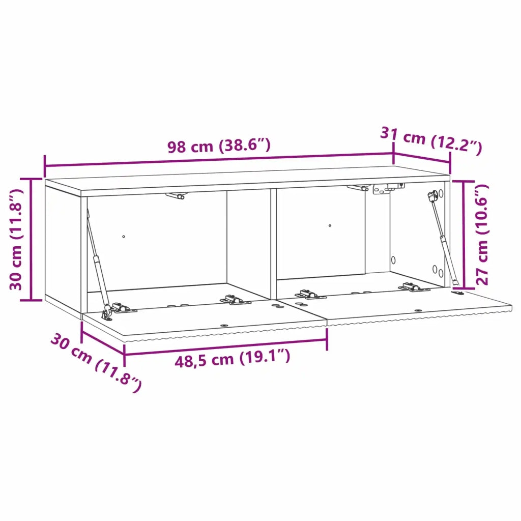 Mobile Porta TV da Muro-Credenza per TV sospesa Rovere Fumo 98 x 31 x 30 cm 290121