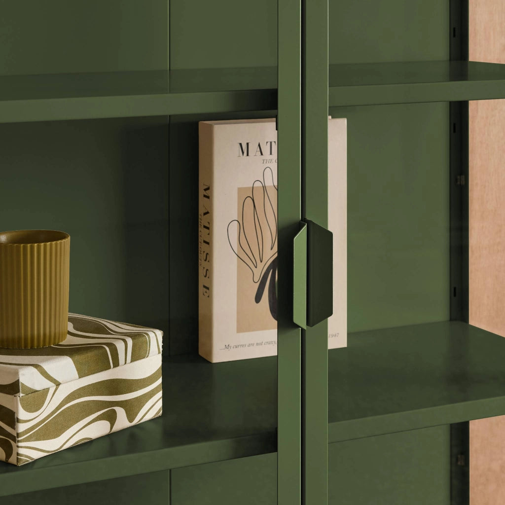 Credenza in acciaio e vetro temperato 2 porte, 180cm, verde