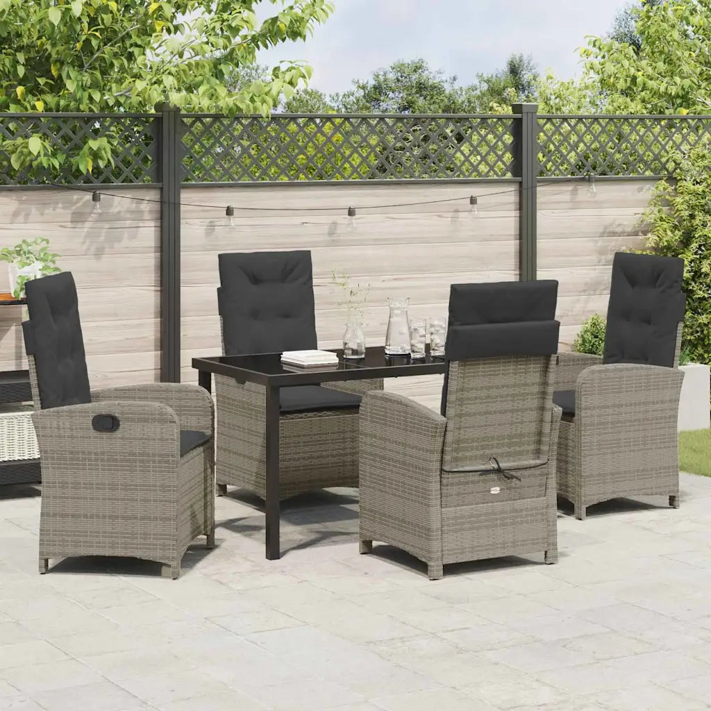 Set da Pranzo per Giardino con cuscino 5 pcs Grigio polyrattan