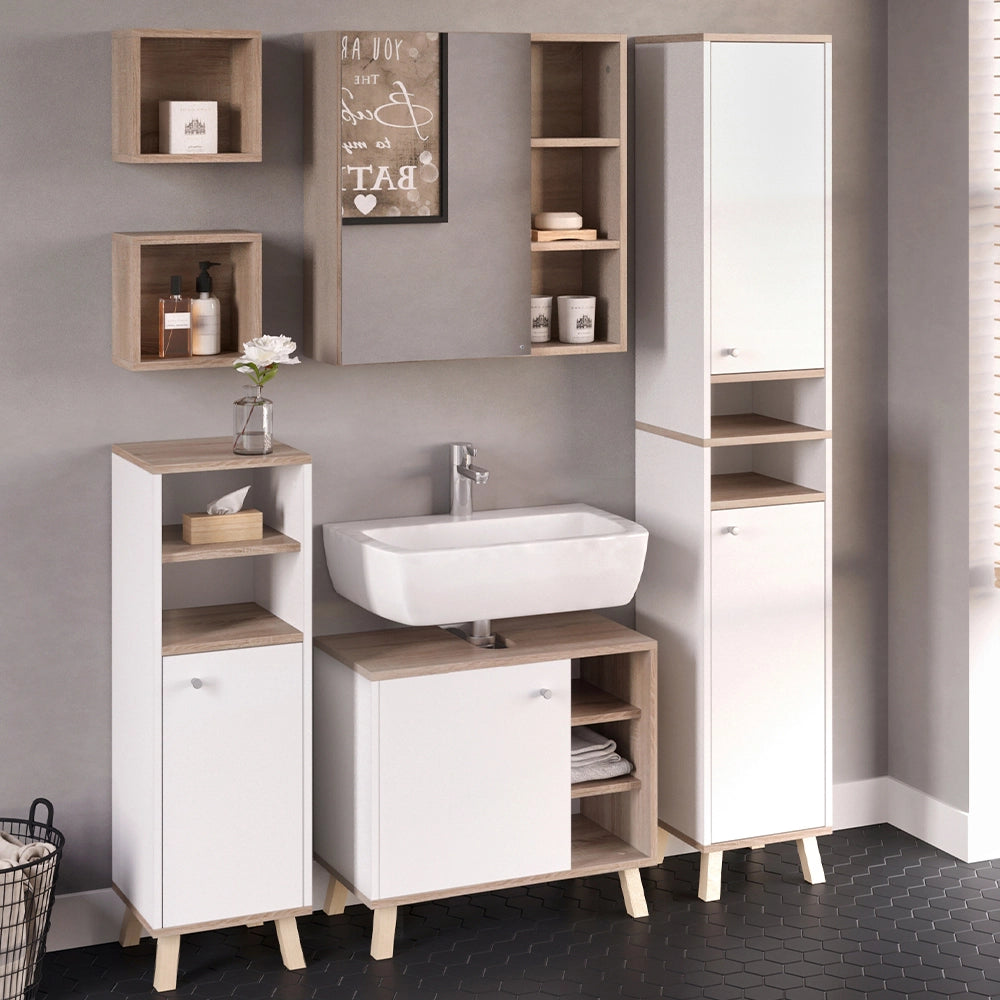 Vicco Set mobili bagno Bianco 5 parti, con armadio alto