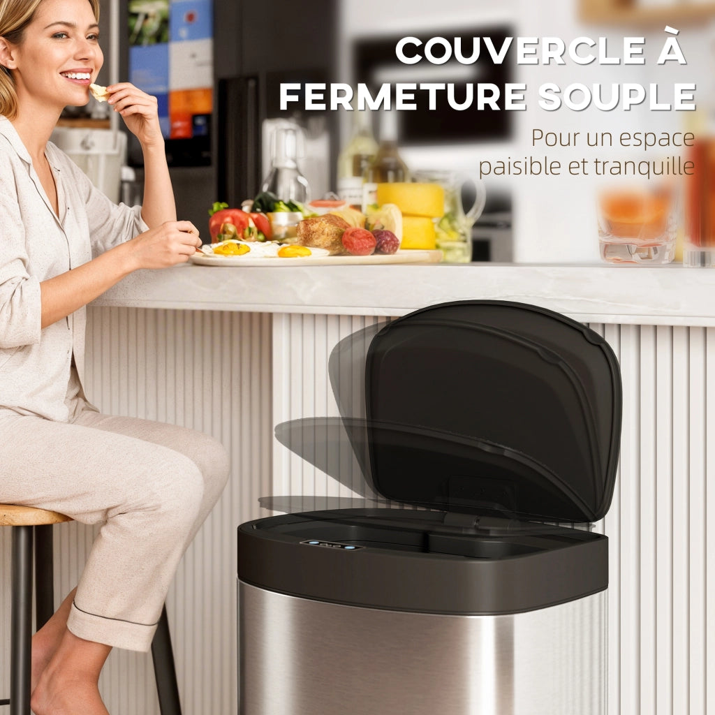 Pattumiera Automatica da Cucina 55L ¨C Xylo ¨C Acciaio Inossidabile Argento 38x28,5x69cm