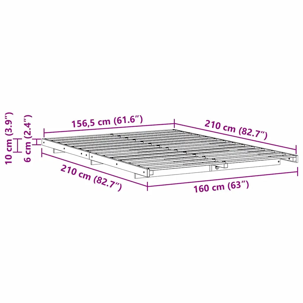 Struttura del letto Bianco 160 x 210 cm Pino massello 873113