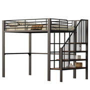 LETTO a soppalco con scala 140 x 200 cm Metallo e legno Nero