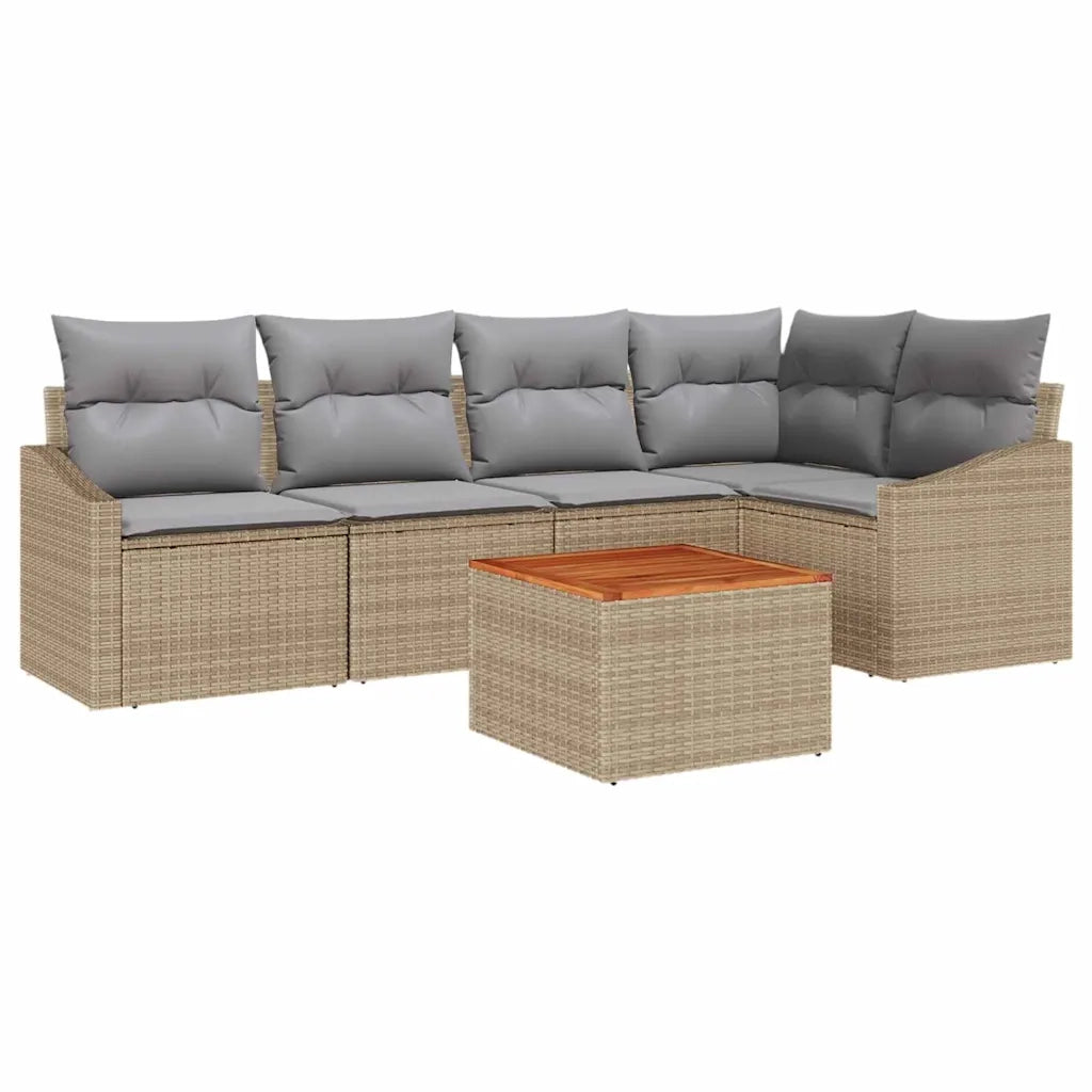 Set Divano da Giardino con cuscino 6 pcs Beige polyrattan