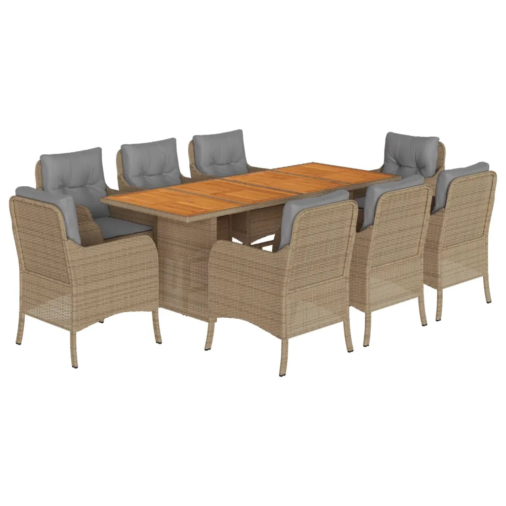 Set da Pranzo da Giardino 9 pz con Cuscini Beige in Polyrattan 3211903