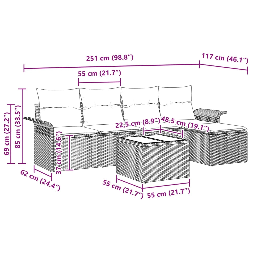 Set Divano da Giardino 6 pcs Grigio e Blu Navy polyrattan 3358874