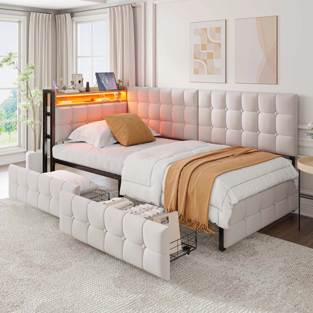 Divano letto imbottito tessuto 90x200 cm