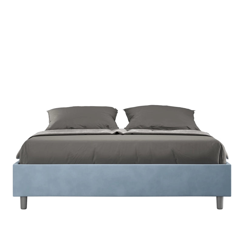 Letto Sommier imbottito Matrimoniale 160x210 cm Azelia - Senza rete,Microfibra,Azzurro