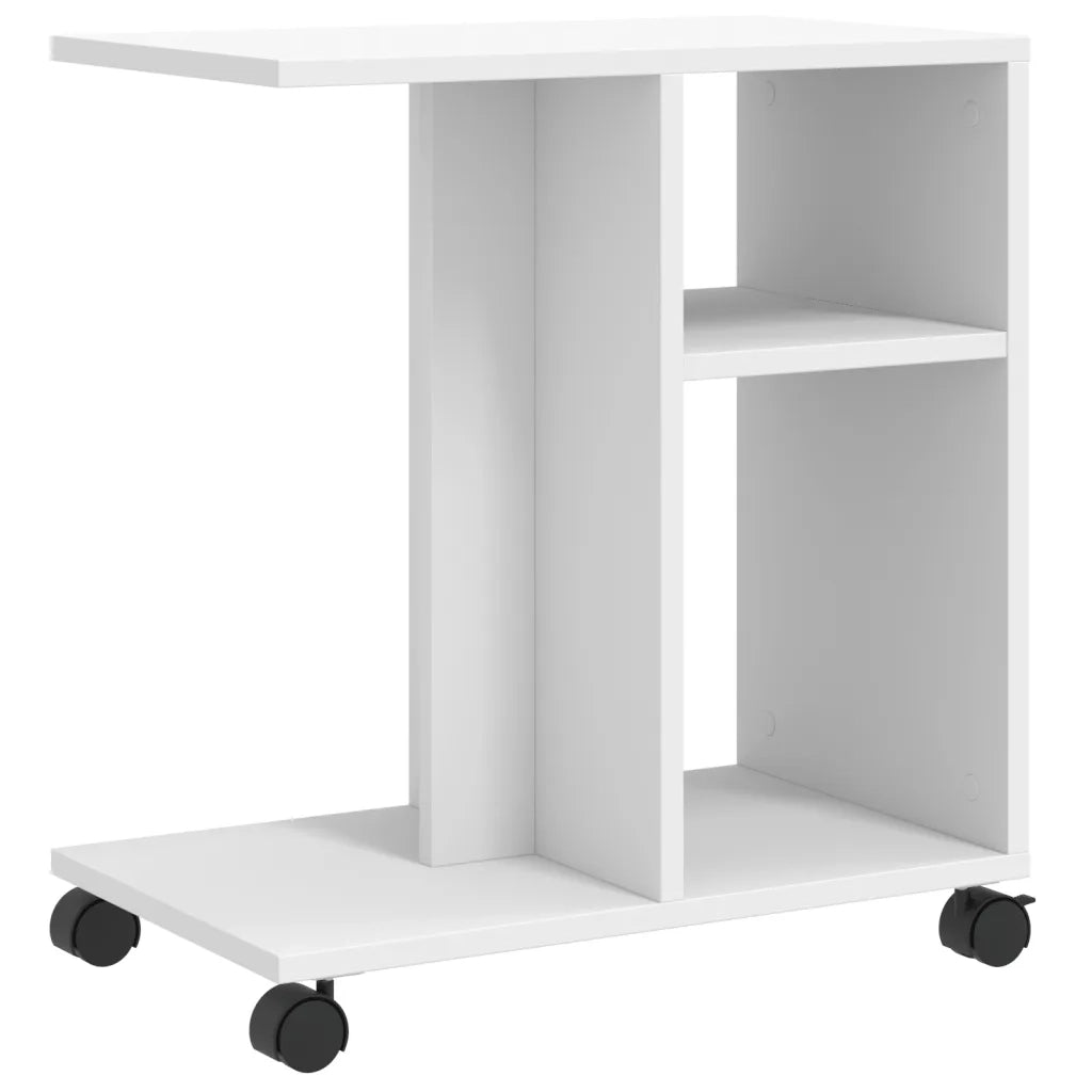 Tavolino con Ruote Bianco 50x30x55 cm in Legno Multistrato