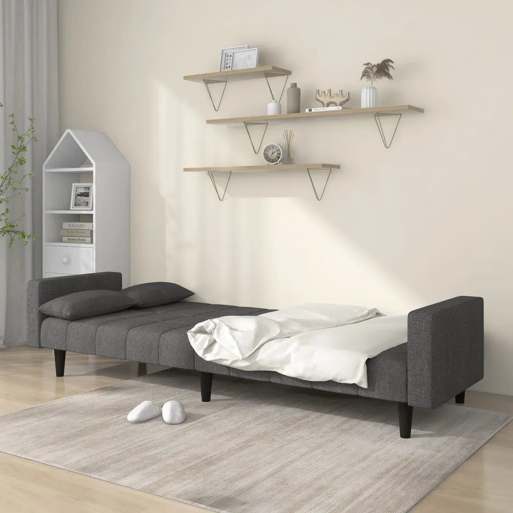 Divano letto | Sof¨¤ letto | Letto singolo a 2 Posti con 2 Cuscini Grigio Scuro in Tessuto