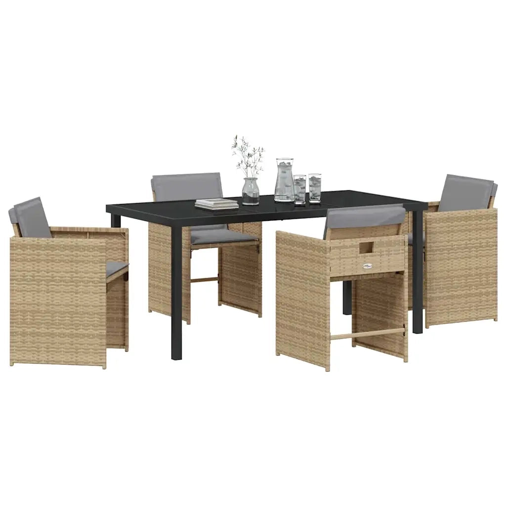 Set da Pranzo per Giardino 5 pcs Beige polyrattan