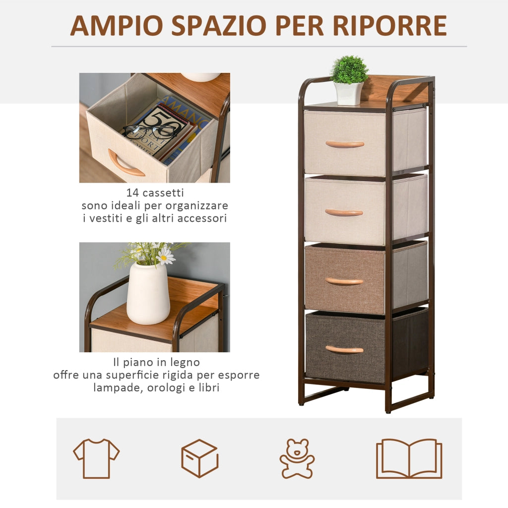 Cassettiera 4 Cassetti in Tessuto e Legno ¨C zephmum ¨C 31x29x99 cm Multicolore