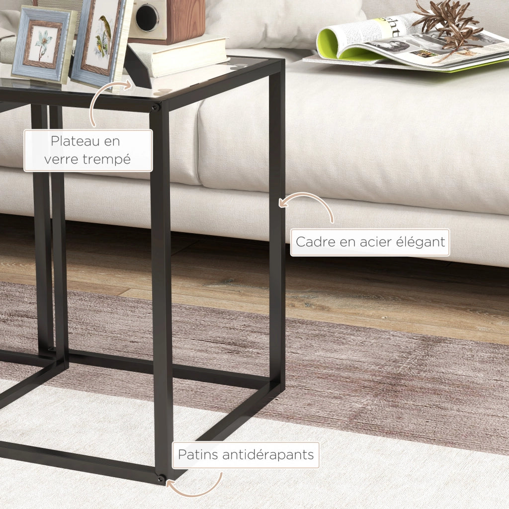 Tavolino da salotto ¨C Minimal ¨C nero, vetro temperato, acciaio