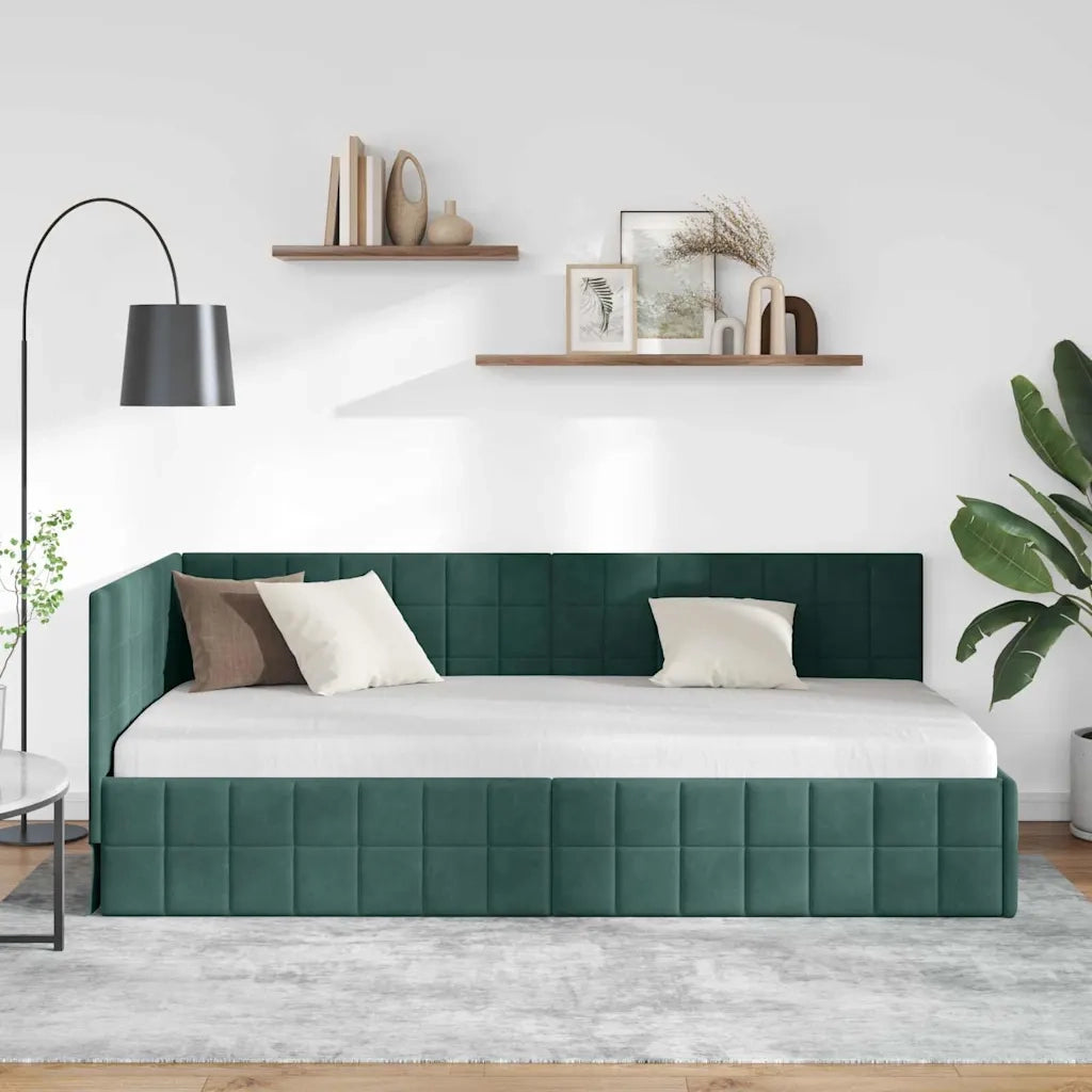 Cornice del letto ad angolo Verde Scuro 100 cm x 200 cm Velluto