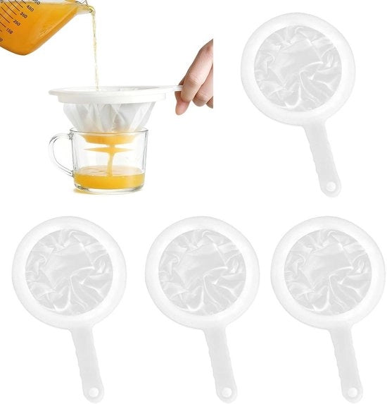 Set di Filtri per Cucina da 4 pezzi - Rete Fina 100/200/300/400 Mesh - Resistente al Calore - Riciclabile - Manico per Appendere - Ideale per Latte di Soia/Succo/Caffè/Vino - Set di Sift