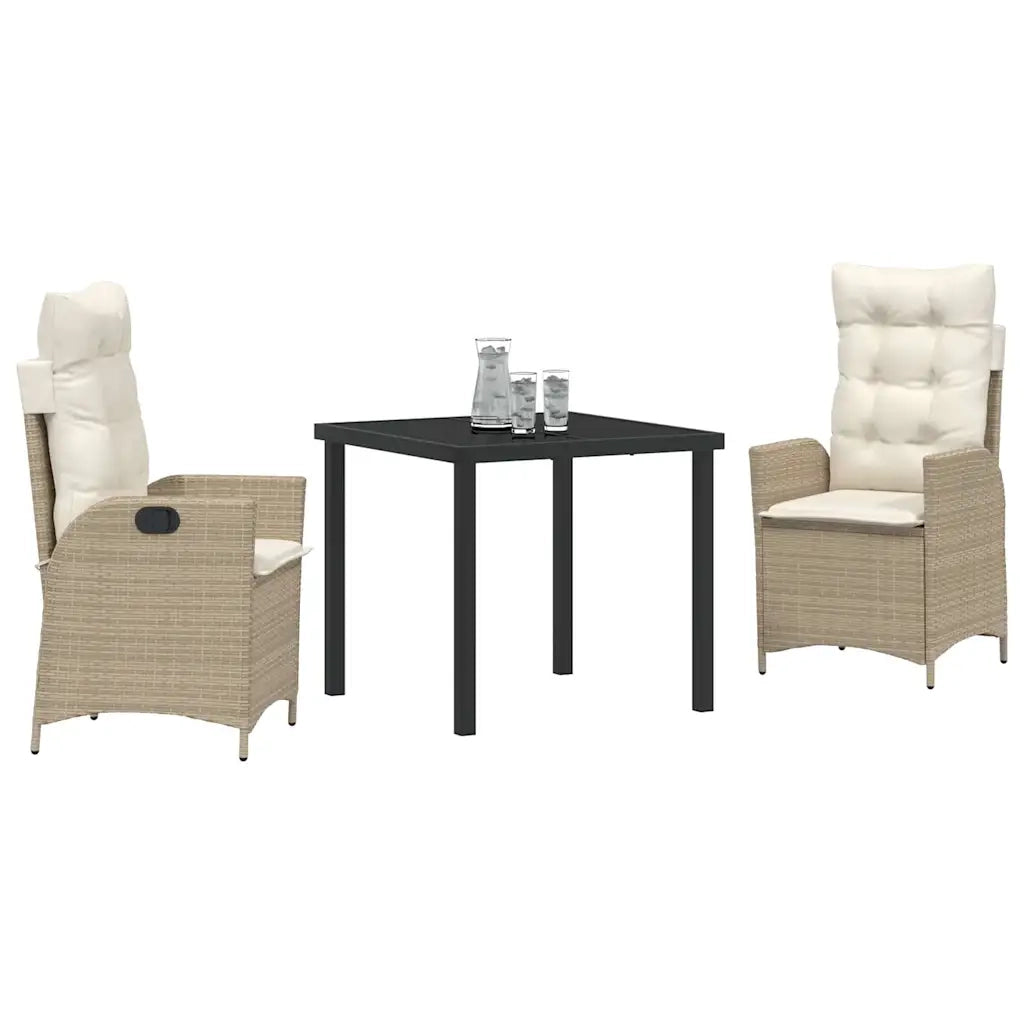 Set da Pranzo per Giardino con cuscino 3 pcs Beige polyrattan