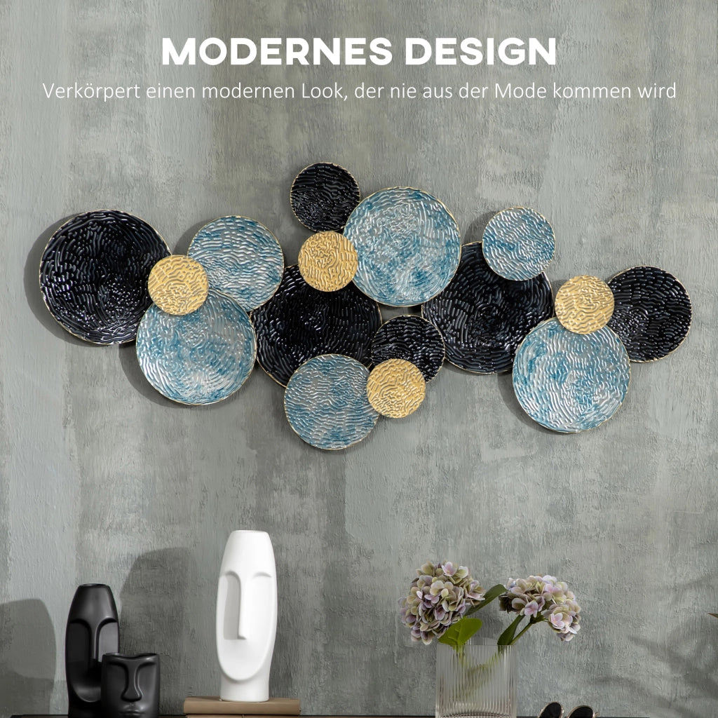 Decorazione Parete 3D con Cerchi ¨C Minimal ¨C Blu e Nero 121x53x4 cm