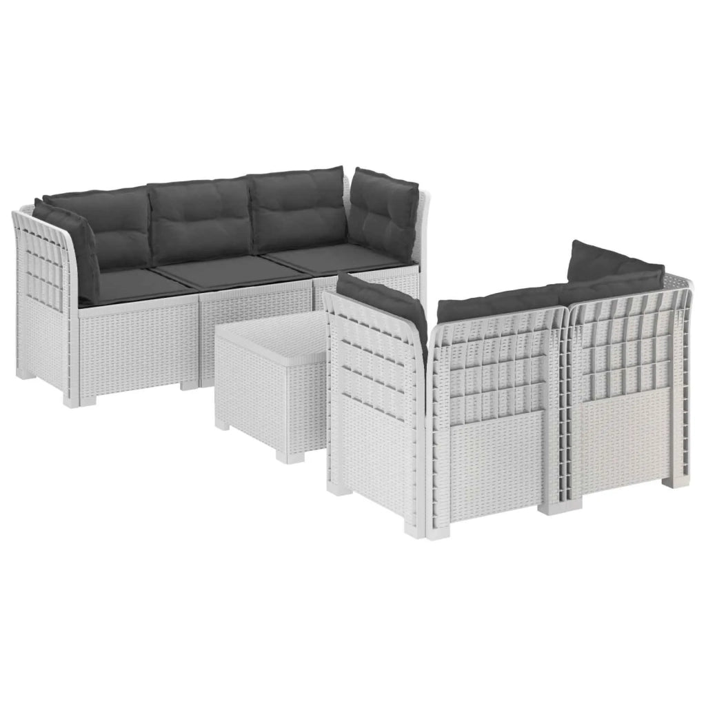 Divano da Giardino 5 Posti con Cuscini Stile Rattan PP Bianco 3443915