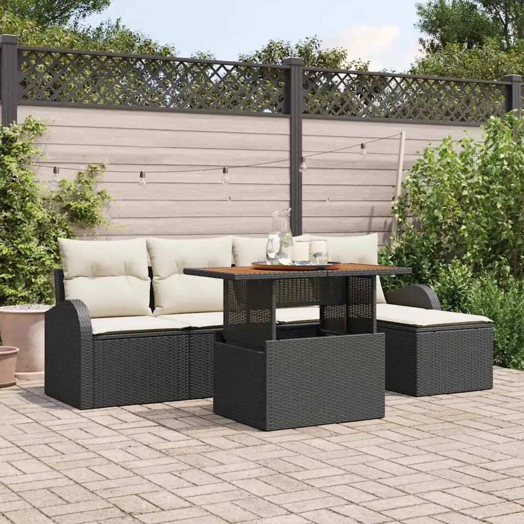 Set Divano da Giardino con cuscino 6 pcs Nero e crema 3349571