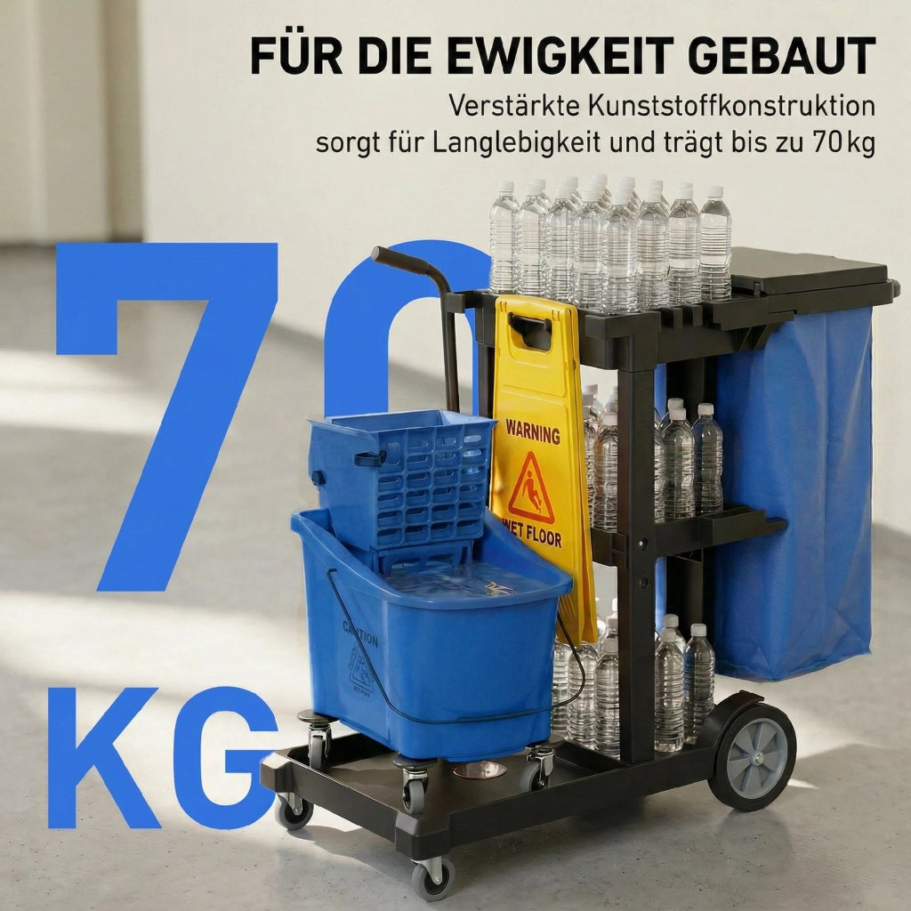 Carrello per Pulizia con 3 Ripiani e Secchio ¨C Minimal ¨C Blu