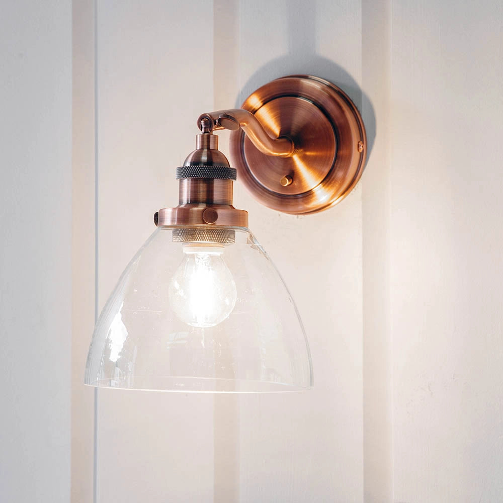Applique retro Hansen rame anticato con interruttore E14
