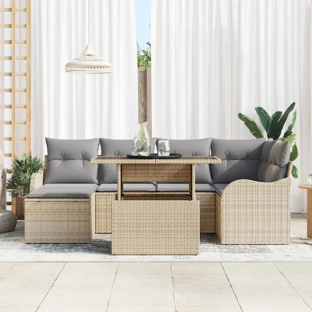 Set Divano da Giardino con cuscino 7 pcs Beige Poly Rattan 3357233
