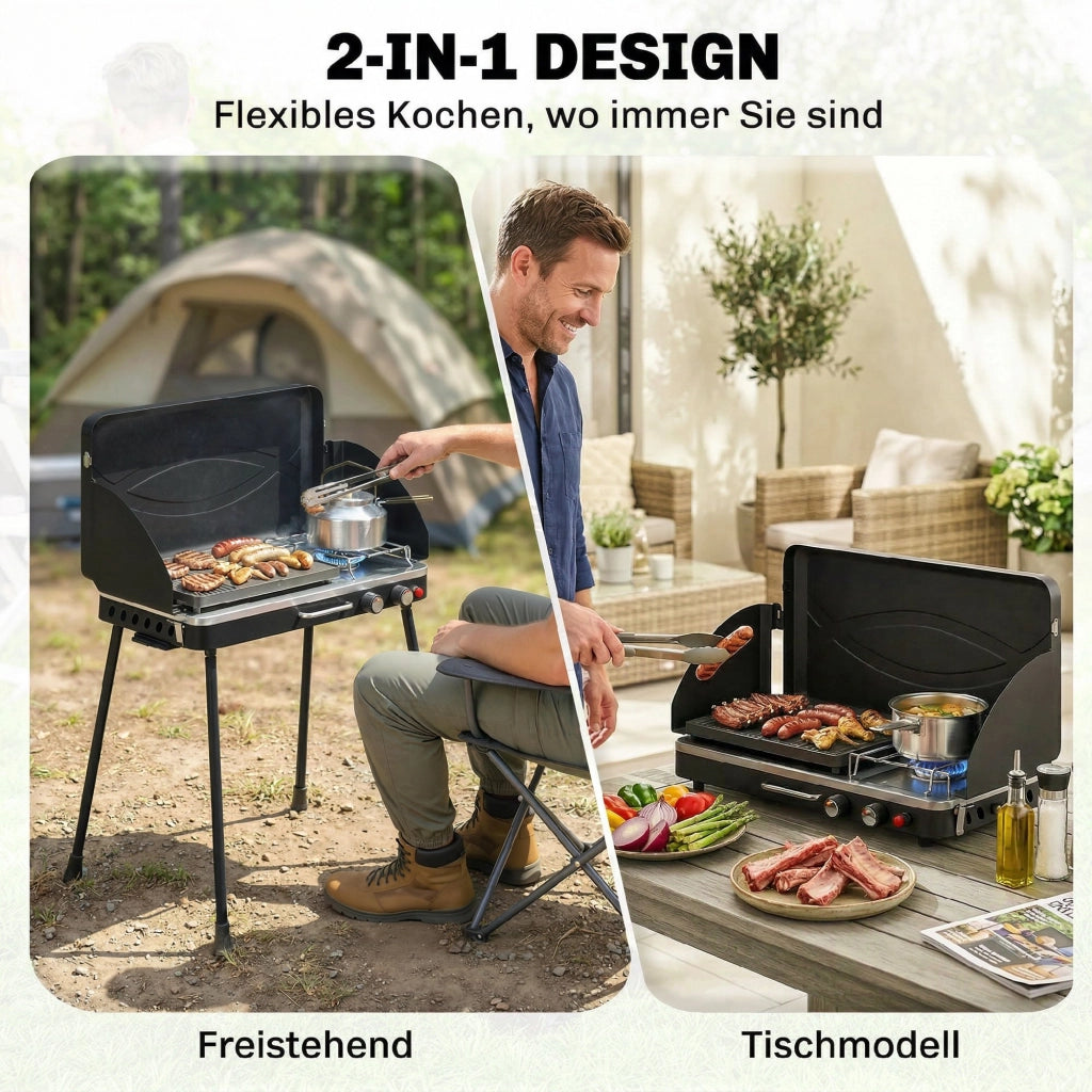 Barbecue a gas portatile 2 bruciatori 7 kW ¨C Minimal ¨C grigio