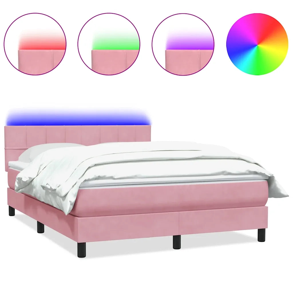 Letto a Molle con Materasso e LED Rosa 140x210 cm in Velluto 3316886