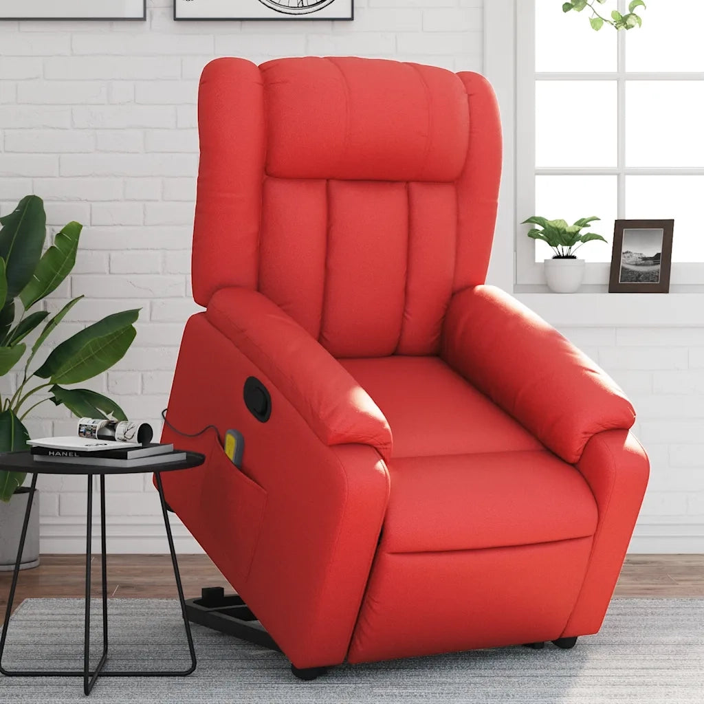 Poltrona Alzapersona Reclinabile Massaggio Rosso in Similpelle 3205276