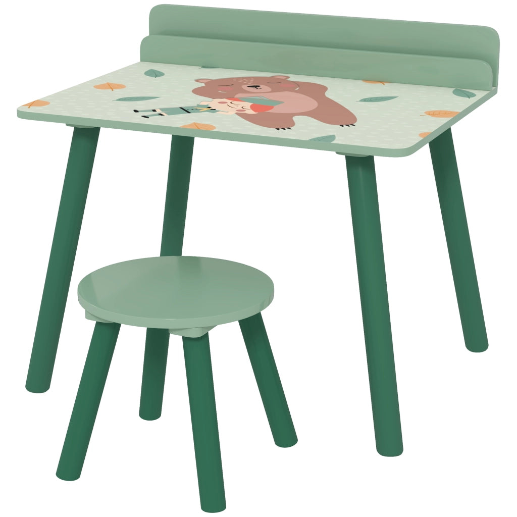 Set Tavolo e Sedia Bambini con Libreria ¨C Xylo ¨C Legno Verde per Cameretta +3 Anni