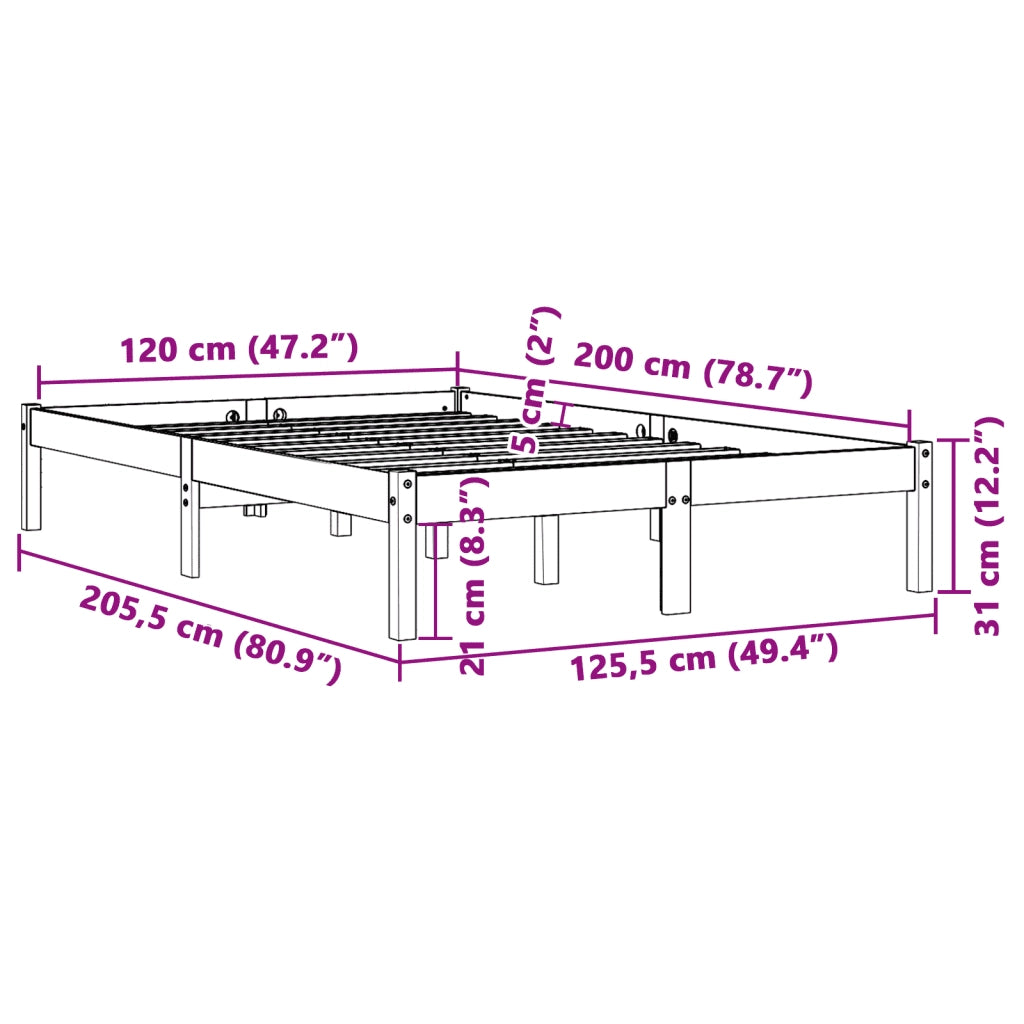 Letto matrimoniale | Letto per adulti | Giroletto senza Materasso Marrone Cera 120x200 cm Legno di Pino