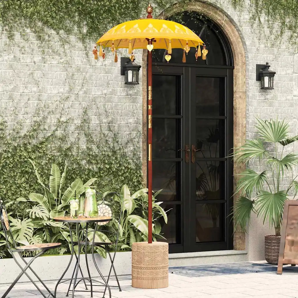 Parasol con Base Giallo, Marrone 250 cm Cotone, Legno