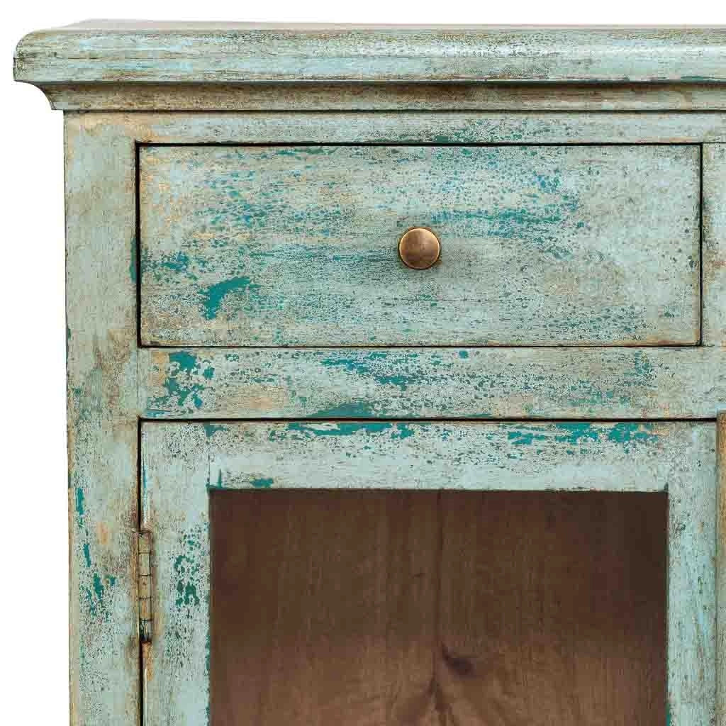 Credenza artigianale in legno turchese 85x40x100h cm
