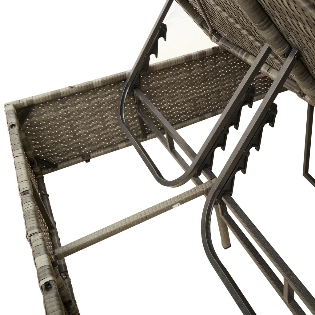 Lettino Prendisole | Sdraio da giardino | Lettino da sole Doppio Cuscini e Parasole Grigio Polyrattan