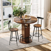 TAVOLO BAR ROTONDO 80 cm Noce Set 3 pezzi con 2 sgabelli